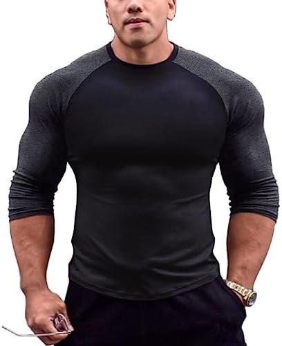Mens Muscle Cut Raglan T shirts with 3/4 Sleeve Fitness Workout Tops