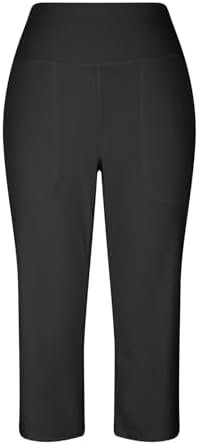 Capri Pants for Women 2024 Summer High Waist Crossover Wide Leg Yoga Capris Loose Tummy Control Cropped Pants with Pockets