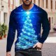 Mens Slim Fit Christmas Graphic T-Shirts Long Sleeve Ugly 3D Xmas Tree Print Crewneck Sweatshirts Pullover Tops