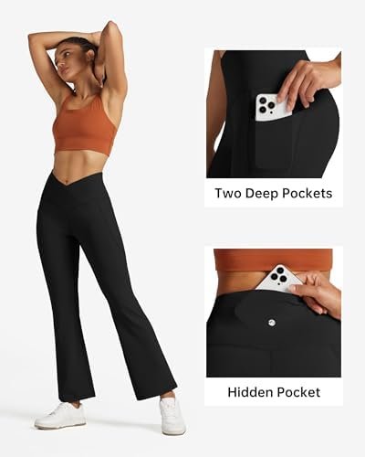 Women's Flare Leggings Crossover Yoga Pants High Waist Bootcut Workout Leggings with Pockets 29" 31"