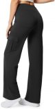 Yoga Pants Women Wide Leg Cargo Pants with Pockets Crossover High Waist Business Casual Dress Pants
