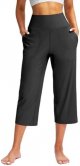 Capri Pants for Women 2024 Summer High Waist Crossover Wide Leg Yoga Capris Loose Tummy Control Cropped Pants with Pockets