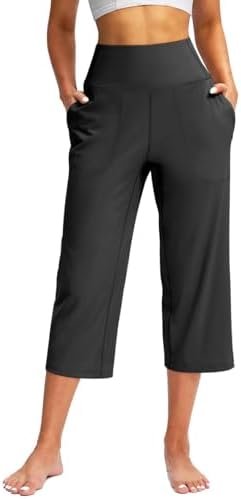 Capri Pants for Women 2024 Summer High Waist Crossover Wide Leg Yoga Capris Loose Tummy Control Cropped Pants with Pockets