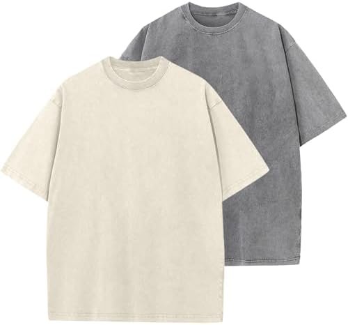 Men's Oversized Cotton T-Shirts Loose Fit Vintage Washed Tee Unisex Short Sleeve Casual Shirts Tops