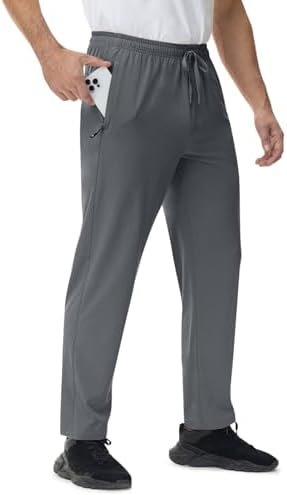 Men's Sweatpants Athletic Workout Gym Running Track Sweat Sport Exercise Pants Open Bottom Zipper Pockets Straight Leg