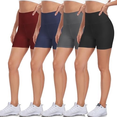 4 pack High Waisted Shorts for Women-5" Tummy Control Workout Athletic Running Gym Yoga Shorts Summer