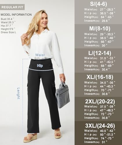 Yoga Pants Women Wide Leg Cargo Pants with Pockets Crossover High Waist Business Casual Dress Pants