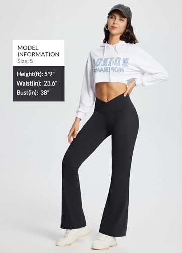 Women's Flare Leggings Crossover High Waist Bootcut Yoga Pants Petite Tummy Control Bell Bottom Leggings 29"/32"