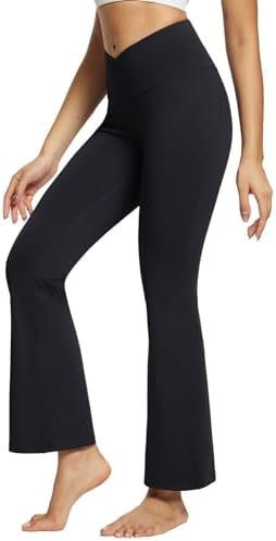 Women's Flare Leggings Crossover High Waist Bootcut Yoga Pants Petite Tummy Control Bell Bottom Leggings 29"/32"