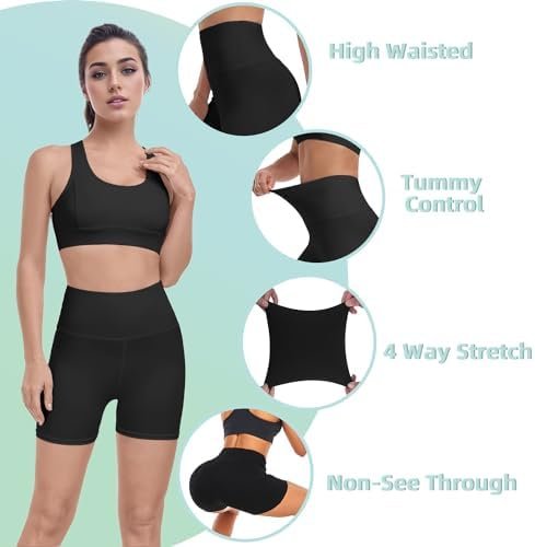 4 pack High Waisted Shorts for Women-5" Tummy Control Workout Athletic Running Gym Yoga Shorts Summer