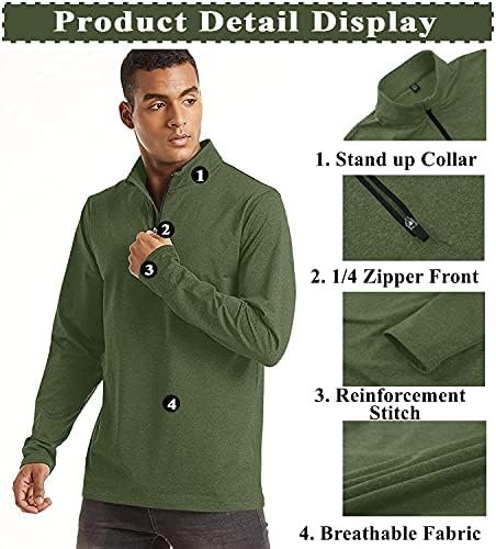 Men's Athletic Shirts Long Sleeve 1/4 Zip Lightweight Fleece Lined Running Active Pullover Workout Shirts Sweatshirt