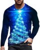 Mens Slim Fit Christmas Graphic T-Shirts Long Sleeve Ugly 3D Xmas Tree Print Crewneck Sweatshirts Pullover Tops