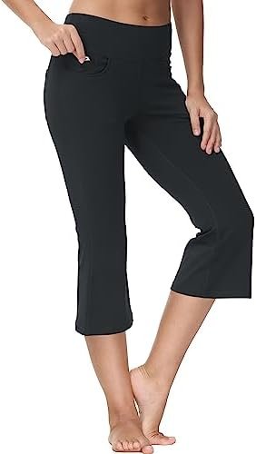 Plus Size Capris Pants for Women Yoga Flare High Waist Bootcut Stretch Casual Palazzo Leggings with Pockets