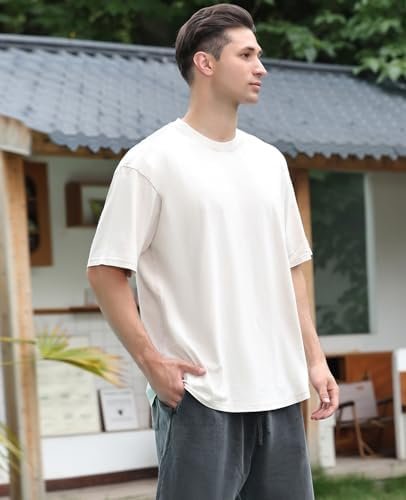 Men's Oversized Cotton T-Shirts Loose Fit Vintage Washed Tee Unisex Short Sleeve Casual Shirts Tops