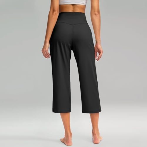 Capri Pants for Women 2024 Summer High Waist Crossover Wide Leg Yoga Capris Loose Tummy Control Cropped Pants with Pockets