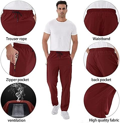 Men's Lightweight Pants with Zipper Pockets Quick Dry Workout Athletic Travel Pants